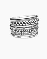 Stax Six Row Ring in Sterling Silver with Diamonds, 16mm